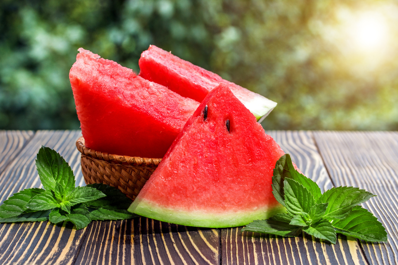 Watermelon pieces on a table