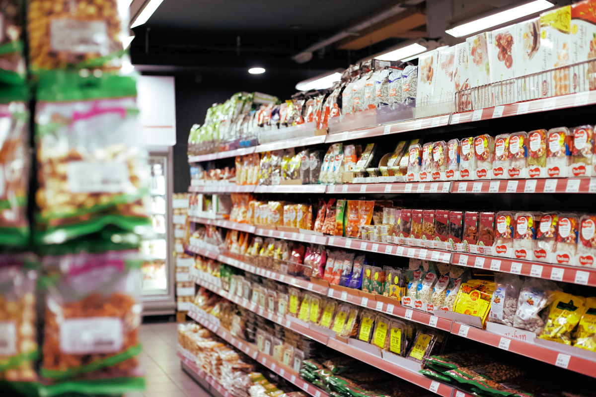 Supermarket shelf in a store