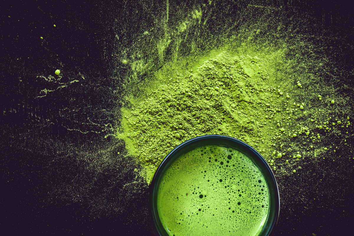 Matcha powder on a bench